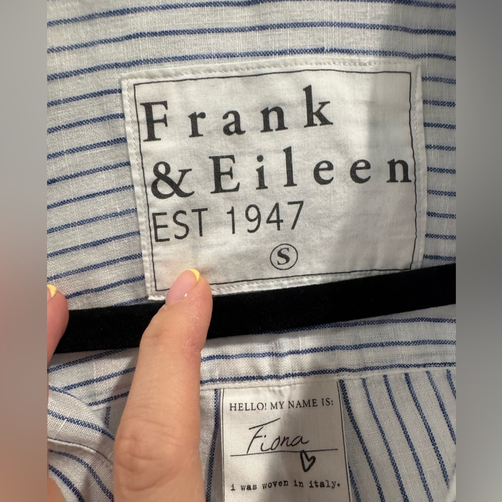 Frank and Eileen white blue thin stripe Fiona button down top - Picture 4 of 6